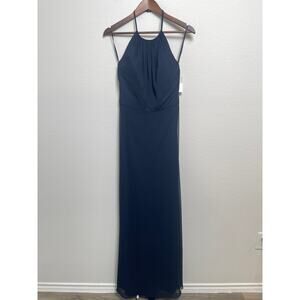Anthropologie BHLDN Lux Chiffon Halter Maxi Dress Midnight Blue Navy Size 10 NWT